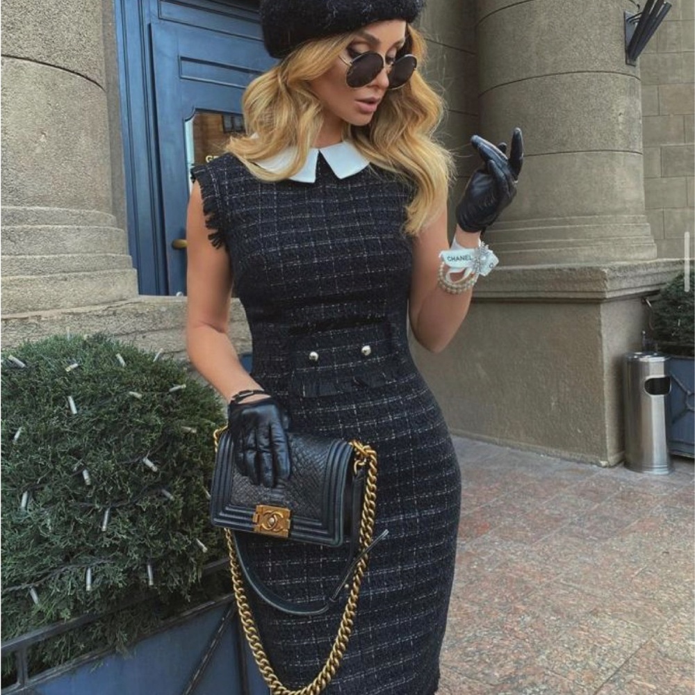 Black, tweed, textured dress!